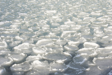 Background of a lake with ice and snow