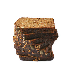 Black bread slices stack isolated