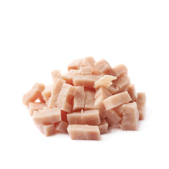 Pile of shredded pizza ham isolated