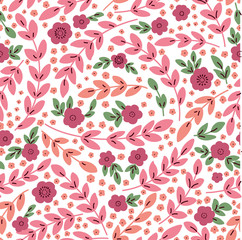 Elegant seamless pattern with pink flowers, vector illustration