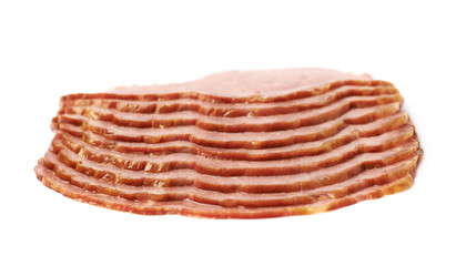 Stack of ham slices isolated
