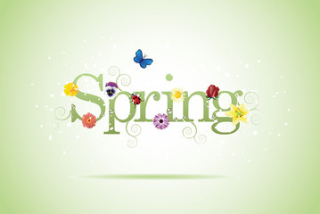 
Spring word, flowers and butterfly vector