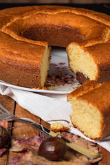 donut cake with fork and chestnut 