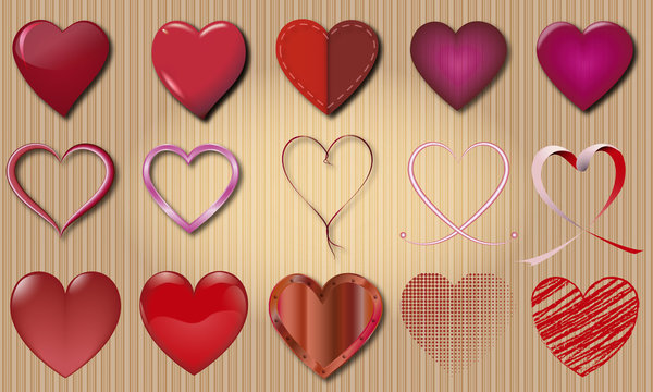 set of vector heart varied and colorful