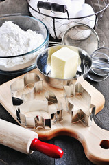 Easter baking, ingredients and utensils, visual recipe, toned image