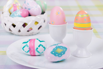 Decorative Easter Eggs With Egg Cups