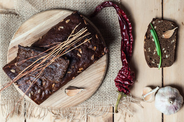 Black bread with nuts and sunflower seeds