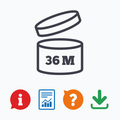 After opening use 36 months sign icon.