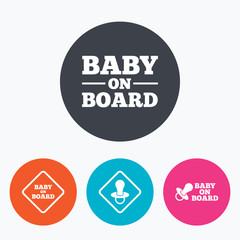 Baby on board icons. Infant caution signs.