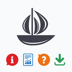 Sail boat icon. Ship sign.