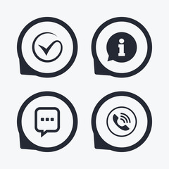 Check or Tick. Phone call and Information sign.