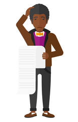 Man holding long bill.