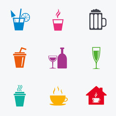 Tea, coffee and beer icons. Alcohol drinks.