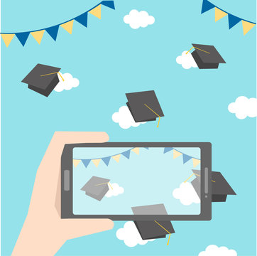 celebrations of graduation with smartphone
