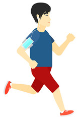 Fototapeta na wymiar Man jogging with earphones and smartphone.