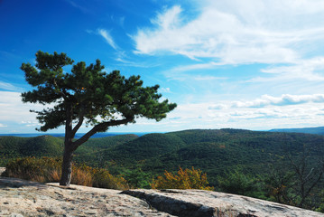 Fototapeta na wymiar Autumn Mountain peak view panorama