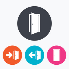 Doors signs. Emergency exit with arrow symbol.