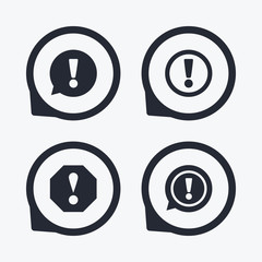 Attention icons. Exclamation speech bubble.