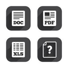 Document icons. XLS, PDF file signs.