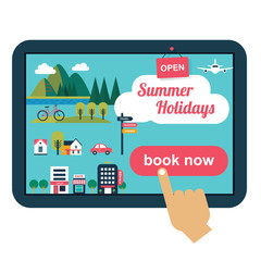  booking online concept for summer vacation with flat icons