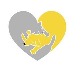 heart shaped logo,cat and dog sleeping together