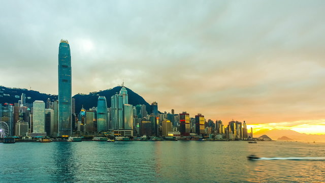 Skyscrapers in Hong Kong. Timelapse