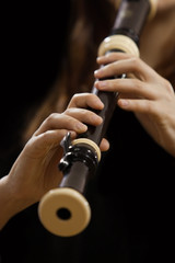 Hands girl playing of recorder © furtseff