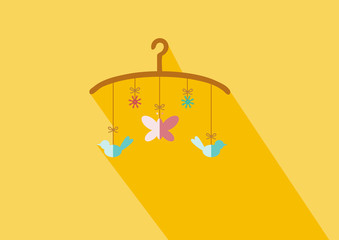 Baby crib hanging toy flat icon with long shadow