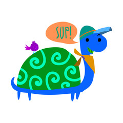 Cartoon ghost turtle flat mascot icon.