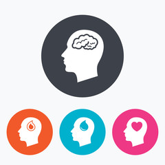 Head with brain icon. Male human symbols.