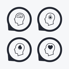 Head with brain icon. Male human symbols.