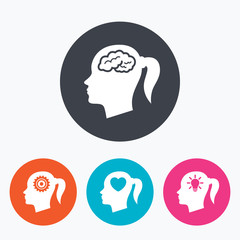 Head with brain icon.Female woman symbols.