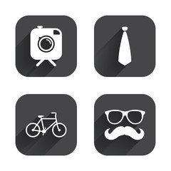 Hipster photo camera icon. Glasses symbol.