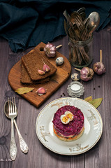 Russian traditional food. Herring under a fur coat