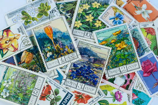 Collection of floral post stamps