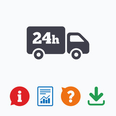 24 hours delivery service. Cargo truck symbol.
