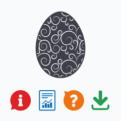 Easter egg sign icon. Easter tradition symbol.