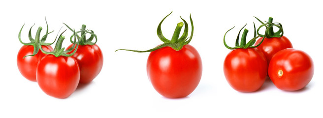 Set collection Fresh Ripe Cherry Tomatoes isolated on white background