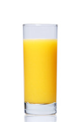 Full glass of fresh orange juice on white background