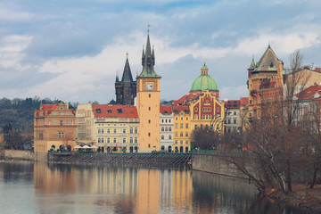 Fototapeta na wymiar Landscape of quay in Prague