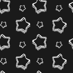 abstract black and white with sketch stars seamless vector pattern background