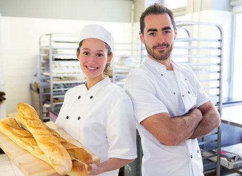 Team of bakers working at the bakery
