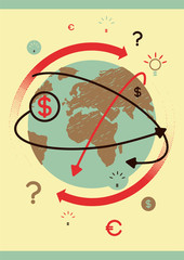 World in Motion. Typographic concept retro poster. Vector illustration.