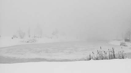 Black and white shot of a frozen late