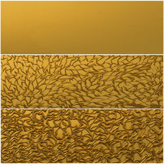 Gold background. Three banners. Floral and abstract element.