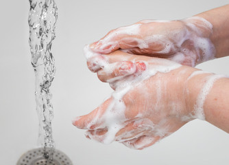 Washing hands with water. Hygiene concept.