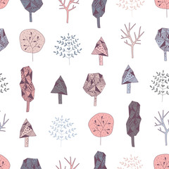 vector seamless pattern with hand drawn trees..