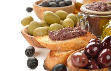 Tapenade, olives and olive oil