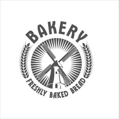 Bakery, monochrome vector retro logo mill.