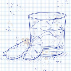 Fototapeta na wymiar Rusty Nail Cocktail on a notebook page
